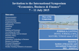 Kvietimas į tarptautinį simpoziumą „Ekonomika, verslas ir finansai” Latvijoje